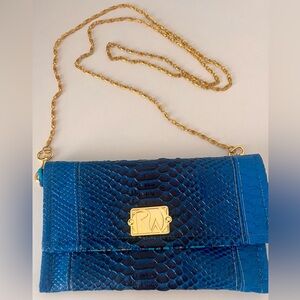 Vibrant Blue Crocodile Crossbody Bag with Gold Chain